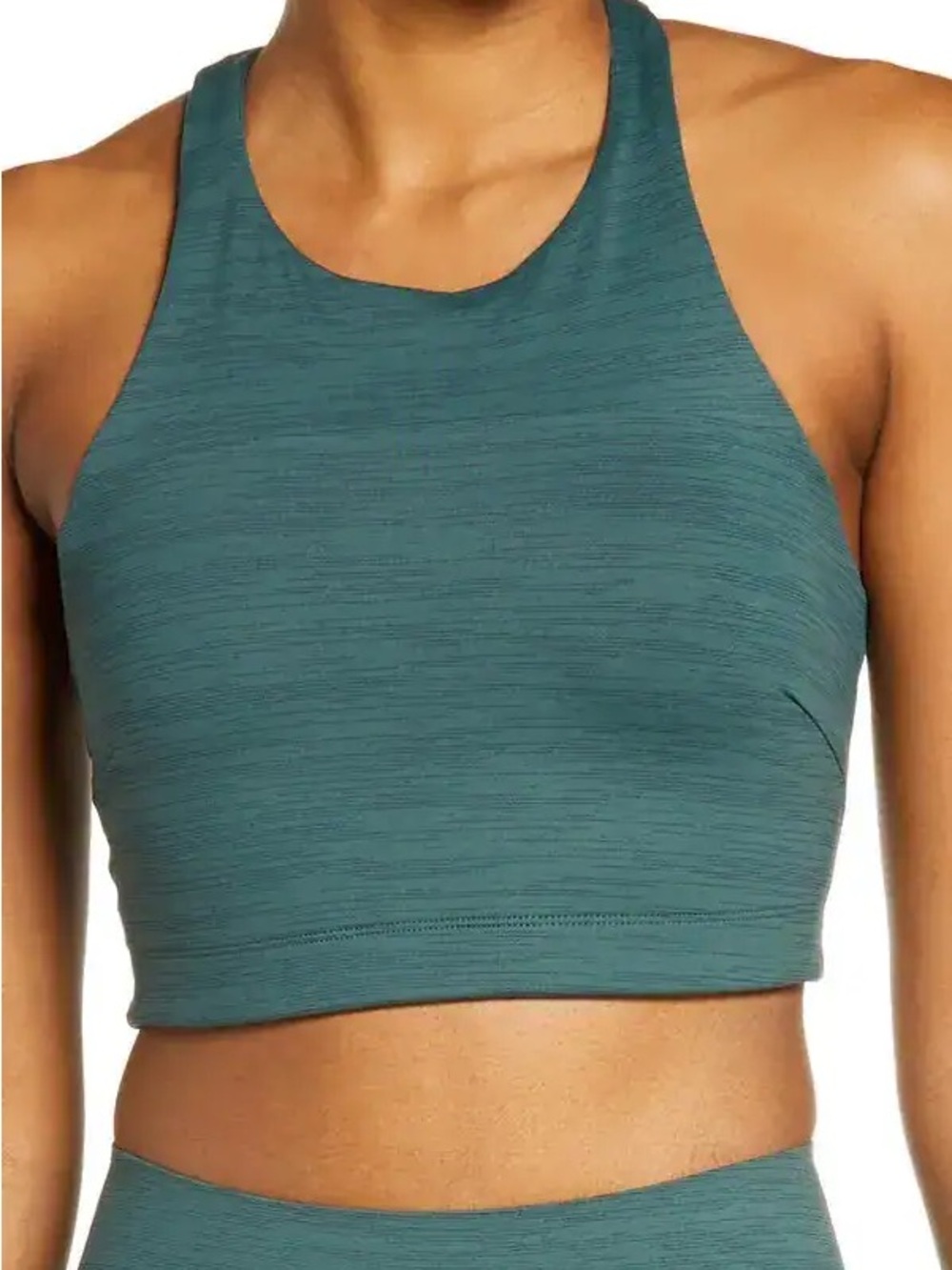 Outdoor Voices High-Neck Seamless Sports Crop Bra in Green